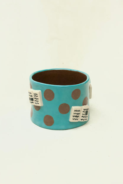 books + polka coffee cup (aqua/chocolate)