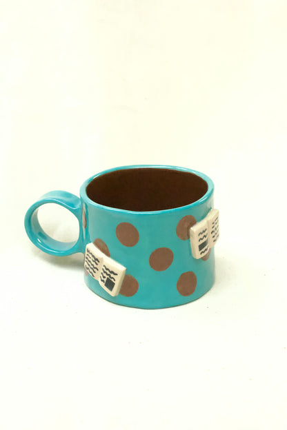 books + polka coffee cup (aqua/chocolate)