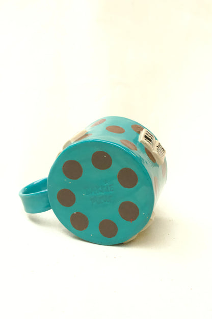 books + polka coffee cup (aqua/chocolate)