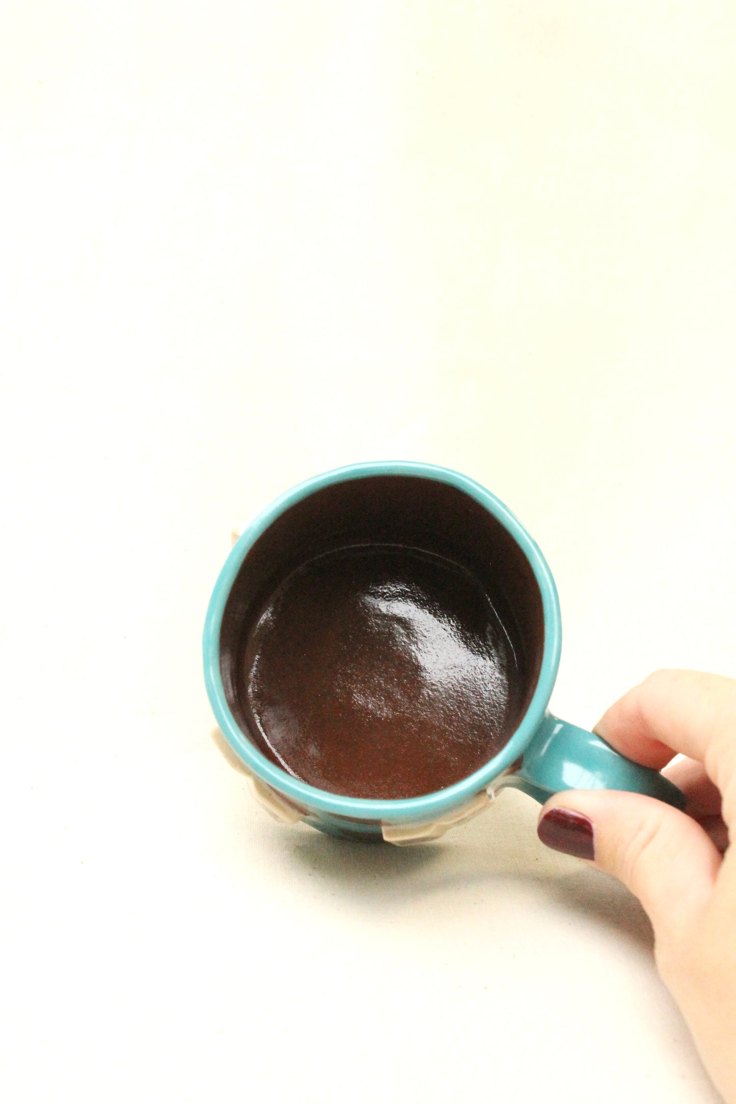 books + polka coffee cup (aqua/chocolate)
