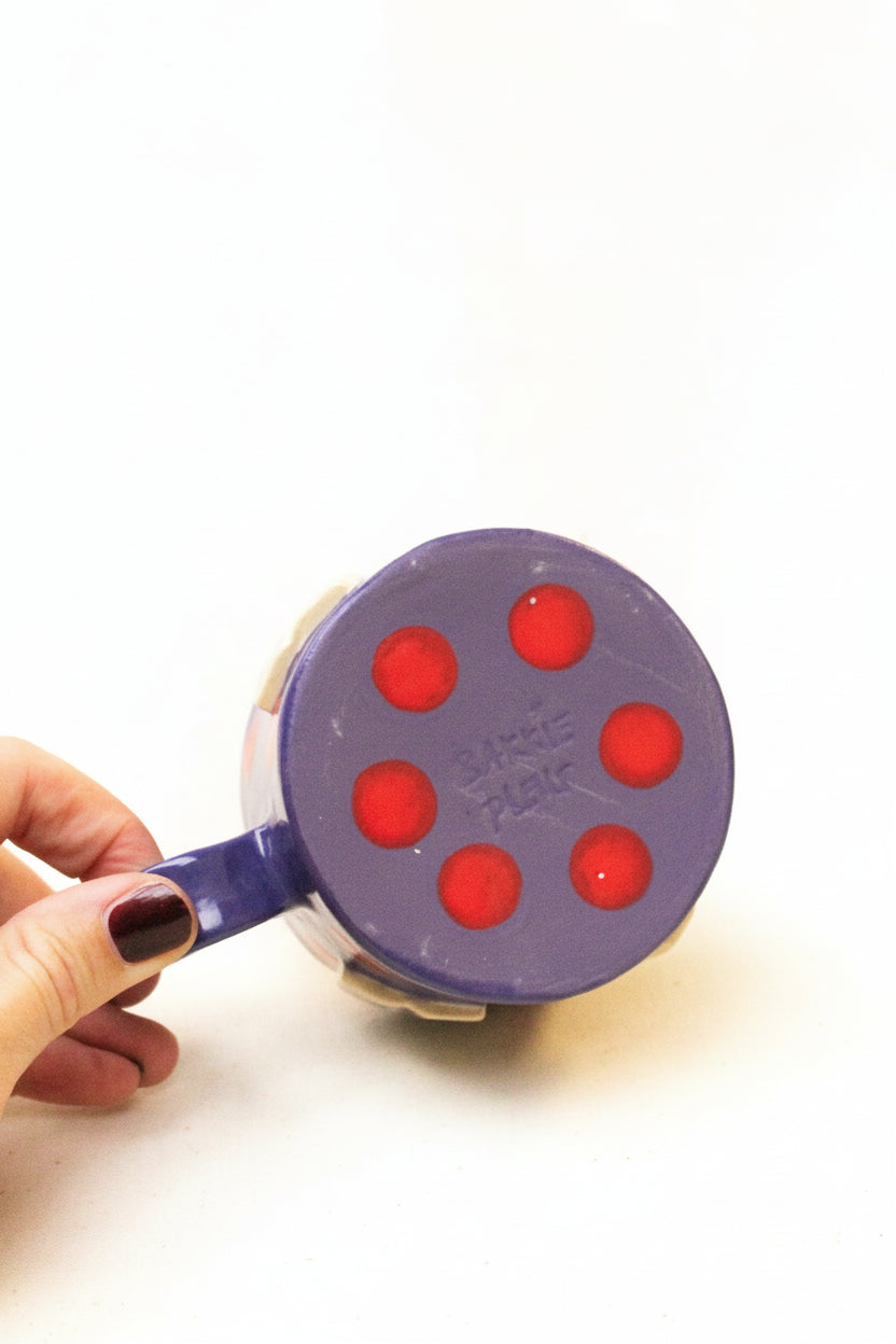 books + polka coffee cup (amethyst/ruby)