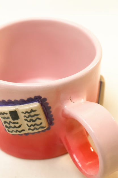 books + gradient coffee cup (rouge/baby pink)