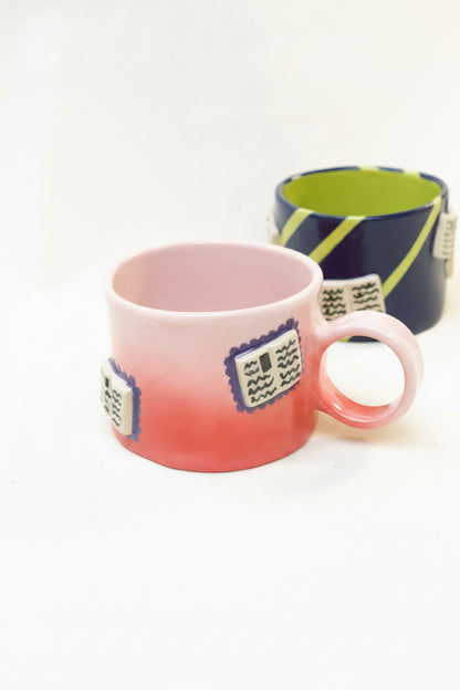 books + gradient coffee cup (rouge/baby pink)