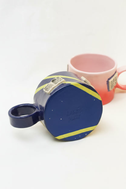 books + polka coffee cup (cobalt/chartreuse)