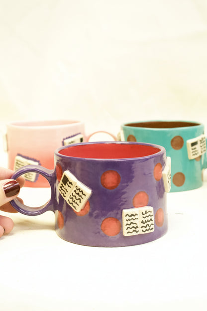 books + polka mug (amethyst/ruby)