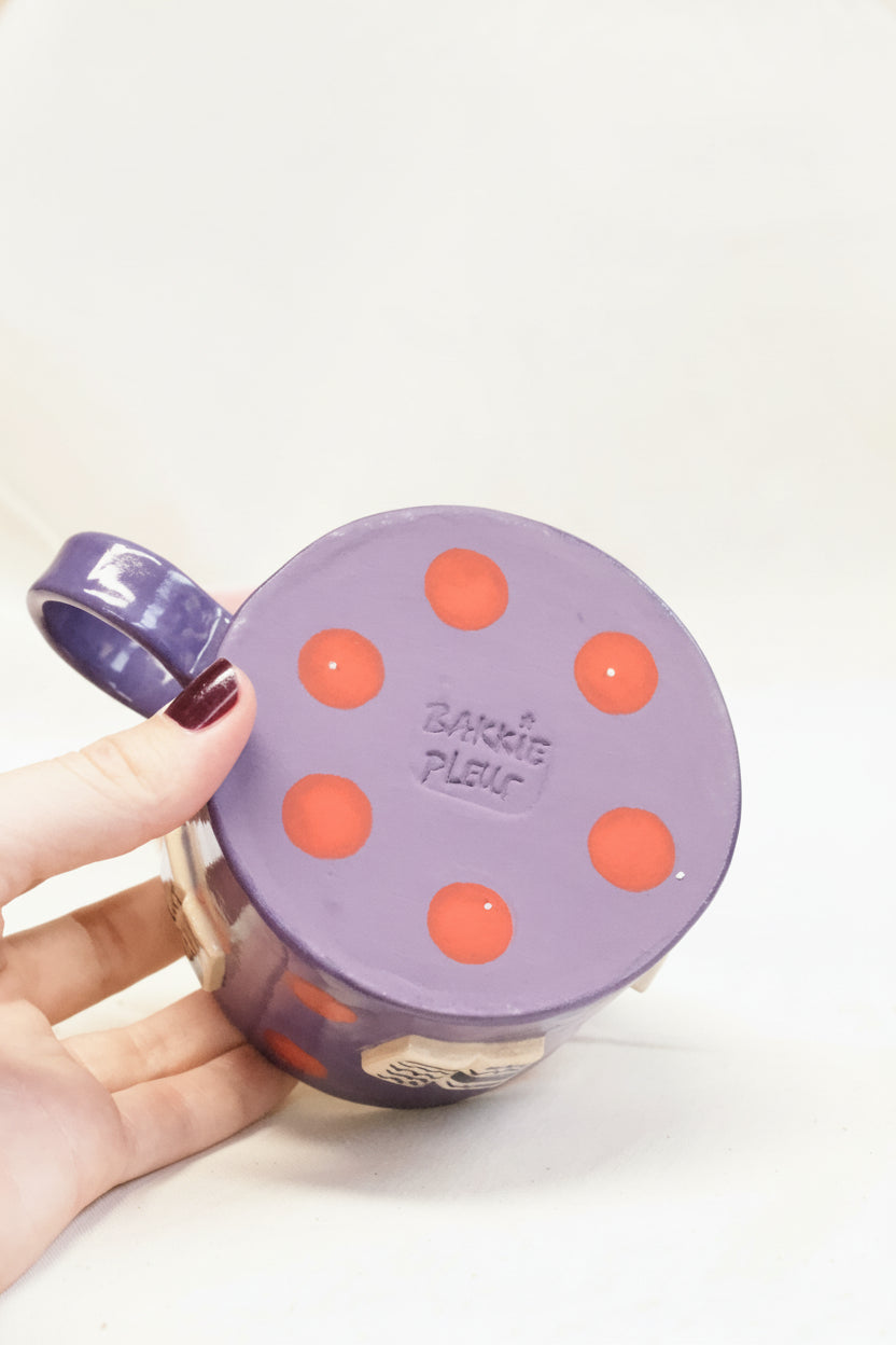 books + polka mug (amethyst/ruby)