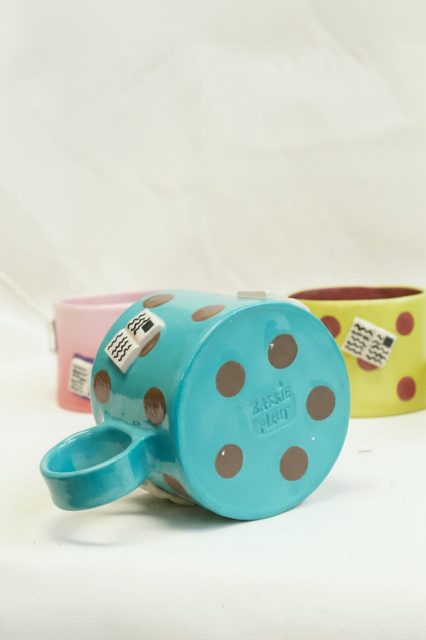 books + polka mug (aqua/chocolate)