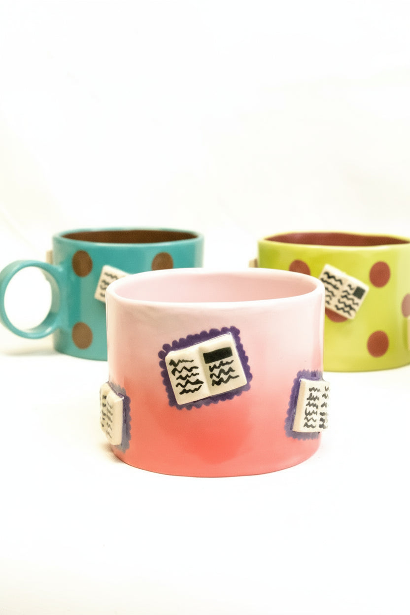 books + gradient mug (rouge/baby pink)