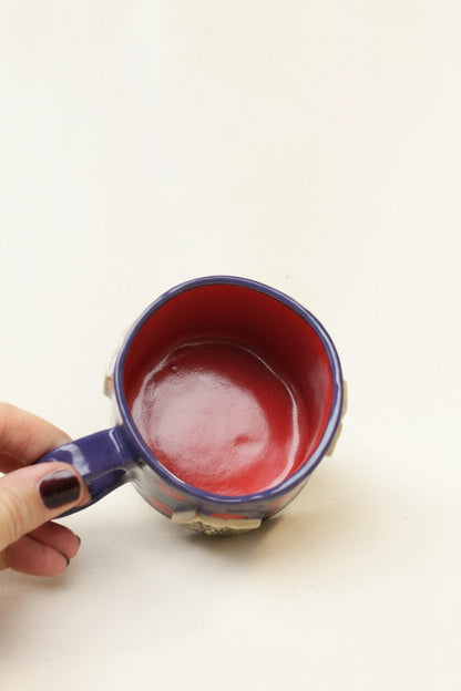 books + polka coffee cup (amethyst/ruby)